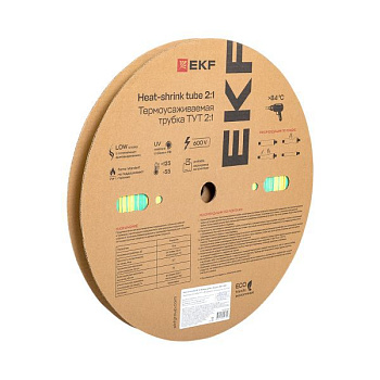 Трубка термоусадочная ТУТ нг 16/8 желт./зел. (уп.100м) EKF tut-16-yg