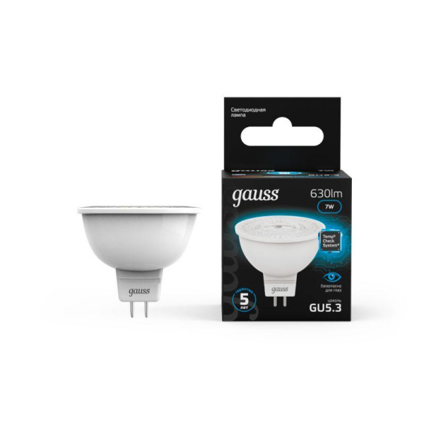 Лампа светодиодная Black 7Вт MR16 софит 6500К холод. бел. GU5.3 630лм GAUSS 101505307
