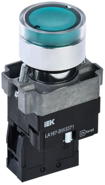 Кнопка LA167-BW3371 d22мм RC 1НО с подсветкой зел. IEK BBT20-BW3371-1-12-67-K06
