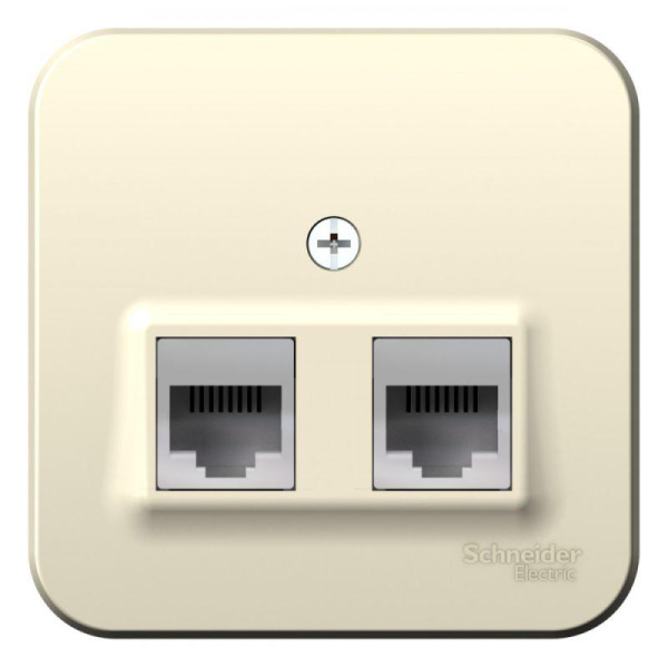 Розетка компьютерная + телефонная 2-м ОП Blanca RJ45 кат.5E + RJ11 с изолир. пластиной молочн. SE BLNIA045112