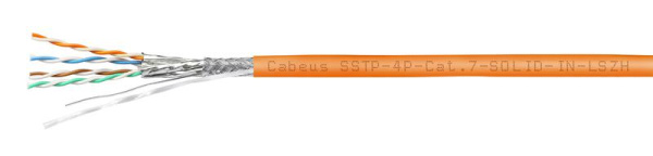 Кабель витая пара S/FTP кат.7 4х2х23AWG solid LSZH нг(А)-HF SSTP-4P-Cat.7-SOLID-IN-LSZH оранж. (уп.305м) Cabeus 7469c