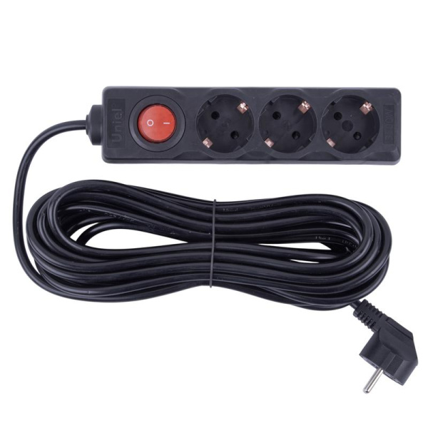 Удлинитель 3х7м с заземл. 16А Ultra S-GCU3-7B BLACK черн. Uniel UL-00010020
