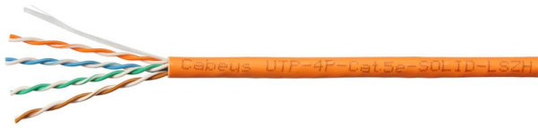 Кабель витая пара U/UTP кат.5E 4х2х24AWG solid LSZH нг(А)-HF UTP-4P-Cat.5e-SOLID-LSZH оранж. (уп.305м) Cabeus 7170c