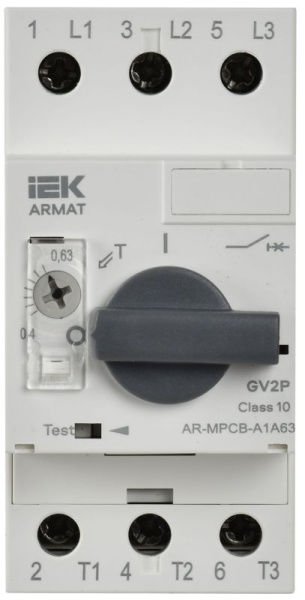 Выключатель автоматический защиты двигателя A1 GV2P 0.4-0.63А ARMAT IEK AR-MPCB-A1A63