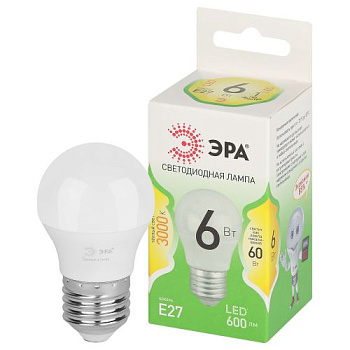 Лампа светодиодная GREEN LINE P45-6W-830-E27 GL 6Вт шар 3000К свет тепл. E27 Эра Б0067053