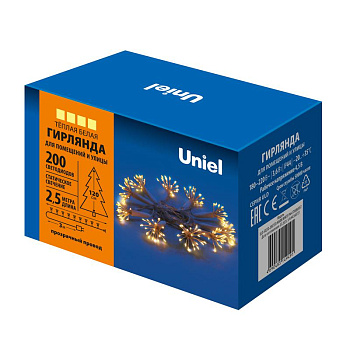Гирлянда ULD-S0250-200/STA WARM WHITE IP44 STARBURST "Звезда" 2.5м 200 LED тепл. свет. провод прозр. Uniel UL-00008564