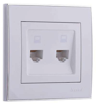 Розетка компьютерная 2-м СП Rain RJ45 с хром. боковой вставкой бел. LEZARD 703-0225-141