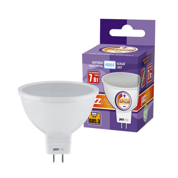 Лампа светодиодная PLED-DIM 7Вт JCDR MR16 4000К нейтр. бел. GU5.3 540лм 220-240В диммир. JazzWay 1035431