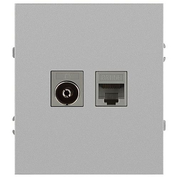 Розетка комбинированная СП Arktik RJ45 + TV 16А IP20 250В алюм. 16-3110-03 Эра Б0070496