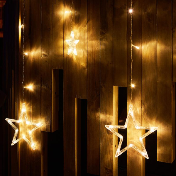 Гирлянда светодиодная "Занавес" ULD-E3007-138/DTA WARM WHITE IP20 STARS-2 3х0.7м 138LED тепл. бел. провод прозр. Uniel UL-00009939