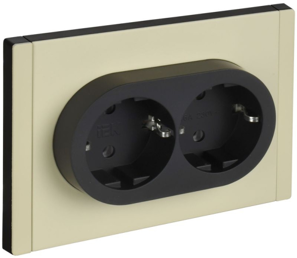 Розетка 2-м СП FORTE&PIANO FP824M 16А IP20 с заземл. без защ. шторок безвинтовое крепление сл. кость IEK FP-R21-16-1-M-K41