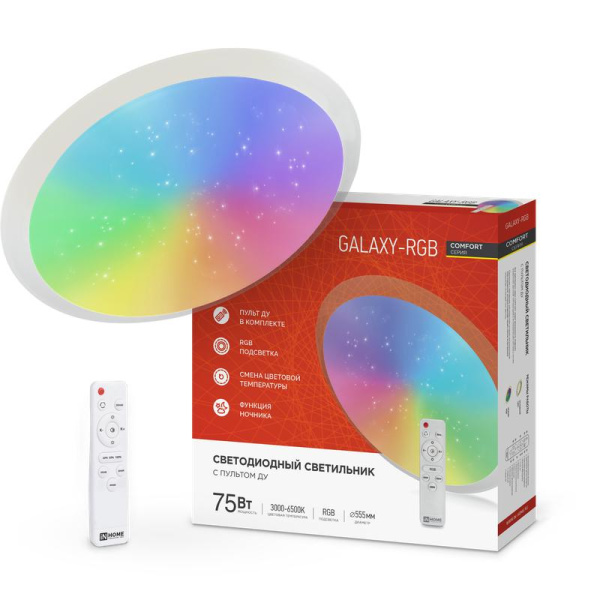 Светильник светодиодный COMFORT GALAXY-RGB 75Вт 3000-6500К 6000лм 230В 555х85мм с пультом ДУ IN HOME 4690612044613