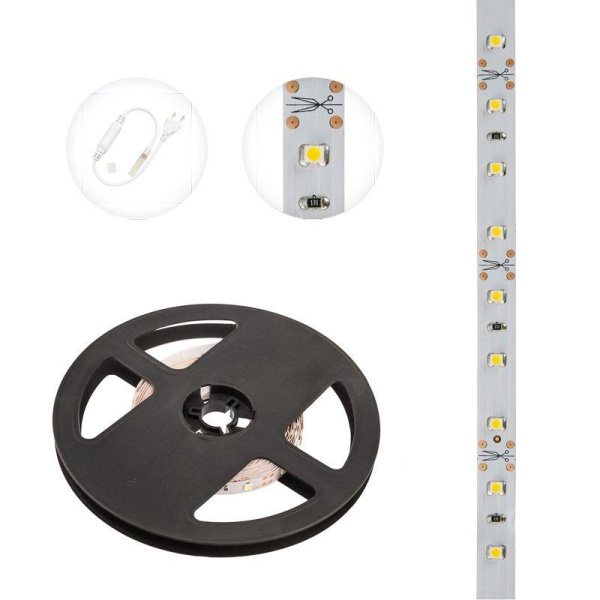 Лента светодиодная 12В SMD2835 4.8Вт/м 60LED/м 3000К 8мм IP20 (уп.5м) LAMPER 141-336