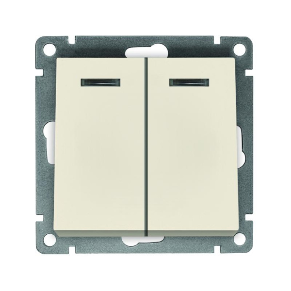 Выключатель 2-кл. СП Афина 10А IP20 с подсветкой механизм сл. кость (ivory) Universal A0123-I
