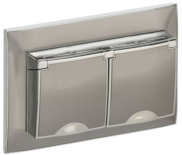 Розетка 2-м SKANDY 16А IP44 с крышкой в сборе SK-R12N никель IEK SK-R26-16-44-K50-F