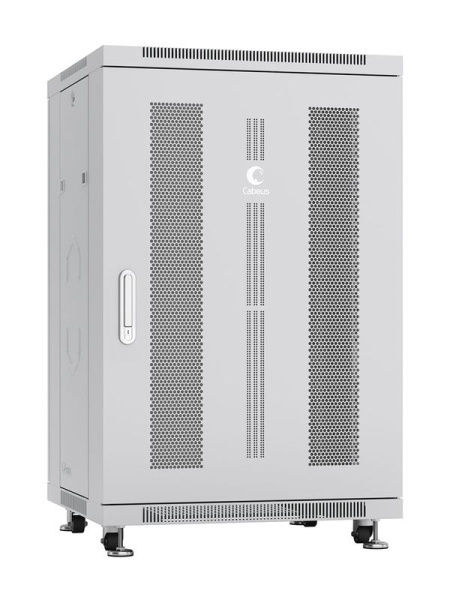 Шкаф монтажный телекоммуникационный напольн. ND-05C-18U60/80 19дюйм 18U 600х800х988мм для распределит. и серверн. оборудования; передн. и задн. перфорир. двери ручка с замком RAL 7035 сер. Cabeus 7222c