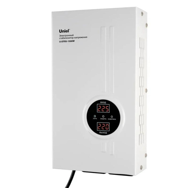 Стабилизатор напряжения U-DTRS-1500W 1ф 1.5кВА релейный ультратонкий настен. Uniel UL-00010578
