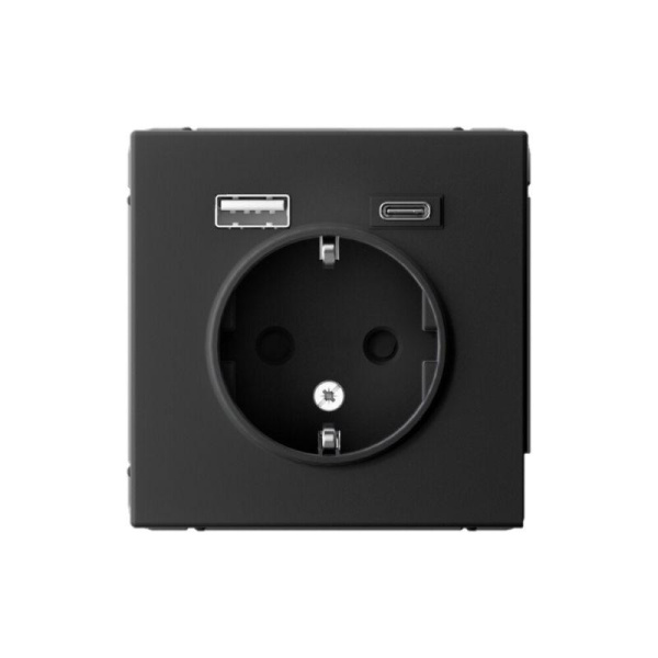 Розетка ArtGallery 16А с 2-мя заряд. устройствами USB A+C 5В/2.4А/3А 2х5В/1.5А механизм карбон SE GAL001032