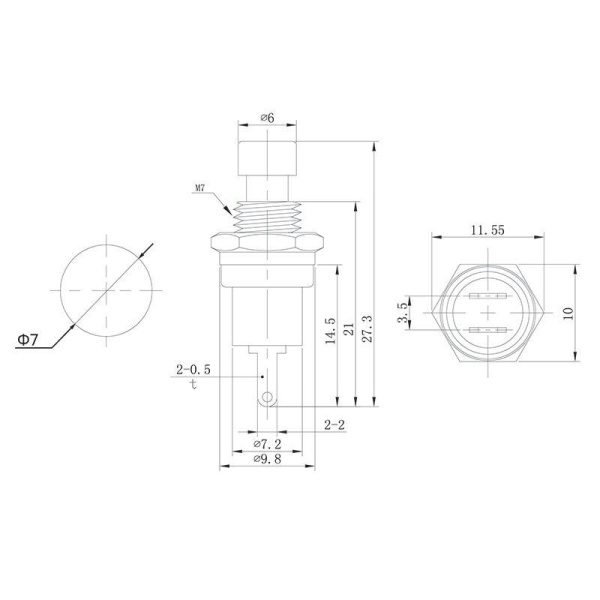 Выключатель-кнопка металл 220В 2А (2с) OFF-(ON) d7.2 красн. Micro (RWD-301 PBS-10B) Rexant 36-3310