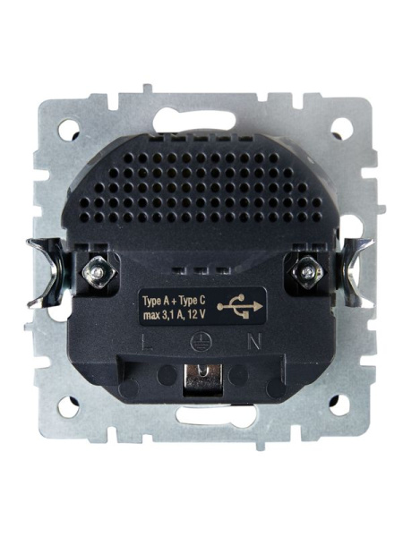 Розетка BRITE РЮш11-1-БрЧ 16А с USB A+C 18Вт с заземл. защ. шторки механизм черн. IEK BR-R14-16-U22-018-K02