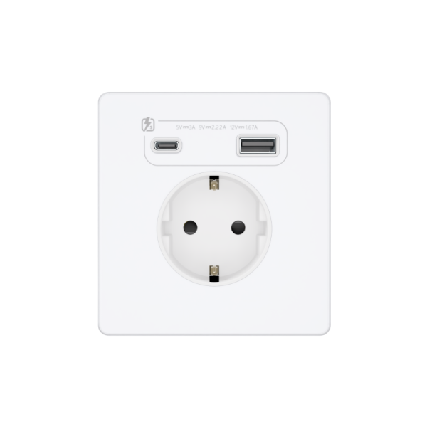 Розетка 1-м СП Systeme Infinity 16А IP20 250В с заземл. и заряд. устр. USB А+С 20Вт защ. шторки арктич. лед SE FSE000132