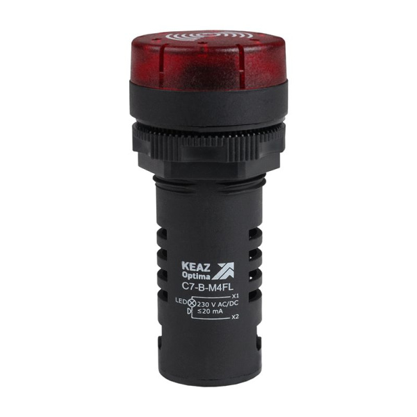 Зуммер с пульсирующим сигналом OptiSignal Compact D22 С7-B-M4FL красн. с подсветкой 230В AC/DC КЭАЗ 362174