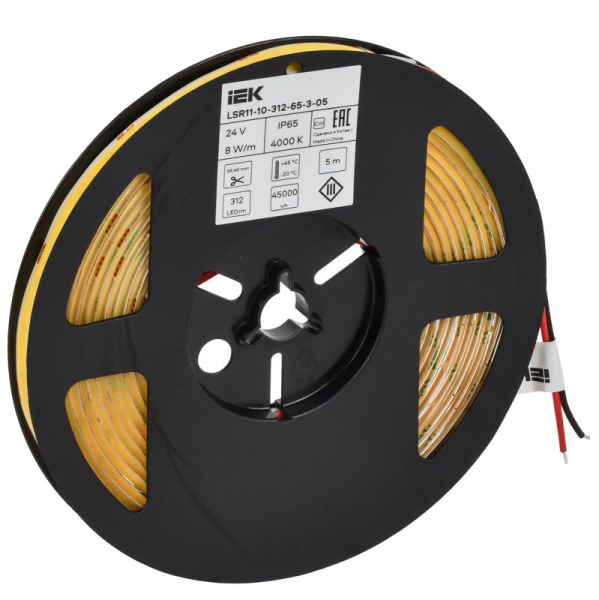 Лента LED COB-312LED 8Вт/м IP65 8мм 24В 4000К (уп.5м) IEK LSR11-10-312-65-3-05