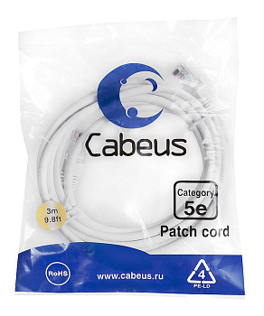 Патч-корд U/UTP кат.5E PC-UTP-RJ45-Cat.5e-3m-WH-LSZH 2хRJ45/8p8c неэкранир. LSZH 3м бел. Cabeus 9492c