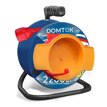 Удлинитель на катушке 1х50м без заземл. 10А IP20 2.2кВт с выносн. розеткой ПВС 2х1 DOMTOK 2430