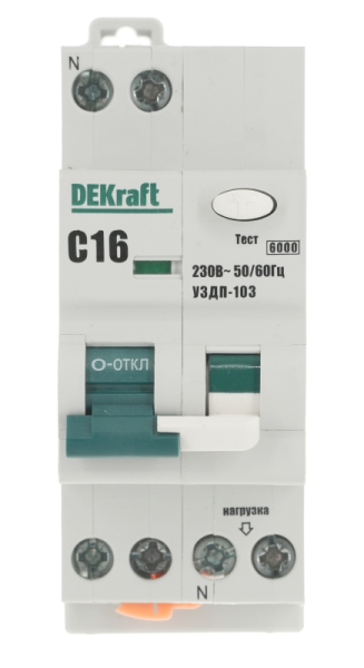 Устройство защиты от дугового пробоя 1P+N 16А хар-ка C УЗДП-103 6кА DEKraft 19089DEK