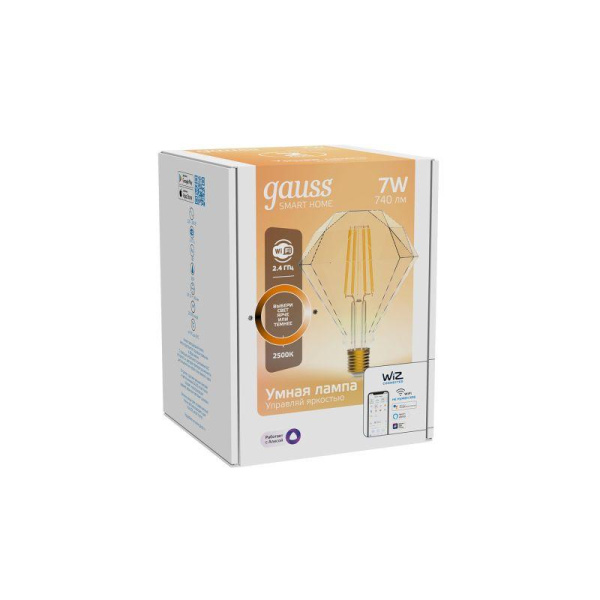 Лампа светодиодная умная Smart Home 7Вт Diamond 2500К тепл. бел. E27 740лм диммир. управление по Wi-Fi GAUSS 1350112