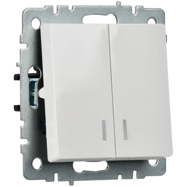 Выключатель 2-кл. СП BRITE ВС10-2-1-БрБ 10А с индик. механизм бел. IEK BR-V20-1-10-K01