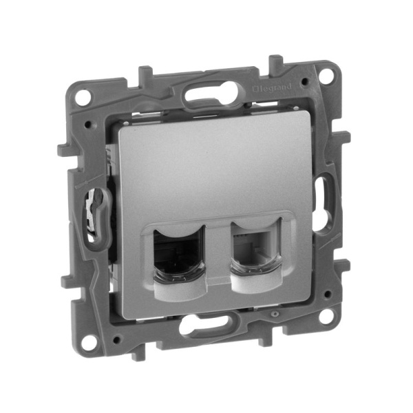 Розетка компьютерная + телефонная 2-м СП Etika RJ45 + RJ11 кат.5E UTP IP20 механизм алюм. IEK 672452
