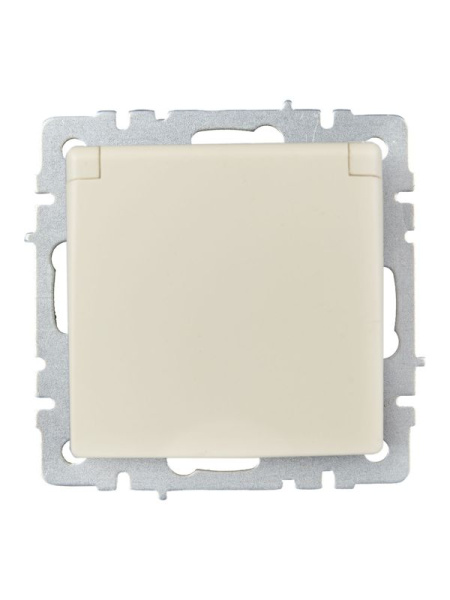 Розетка BRITE РСбш10-3-БрКр 16А IP20 с заземл. защ. шторки с крышкой механизм беж. IEK BR-R16-16-K10