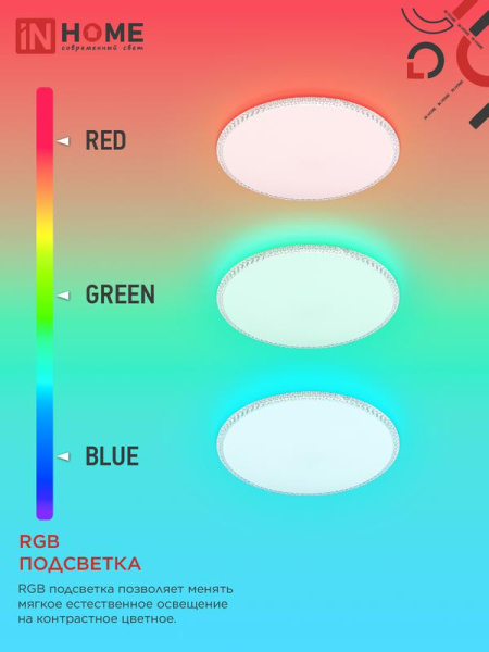 Светильник светодиодный NEO MYSTERY-125RGB-WH 125Вт 3000-6500К 10000лм 230В 465х70мм пульт ДУ бел. IN HOME 4690612062563