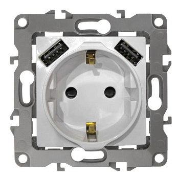 Розетка 16А 250В 2P+E с 2хUSB 5В-3А защ. шторки Elegance алюм. 14-4109-03 ЭРА Б0047869