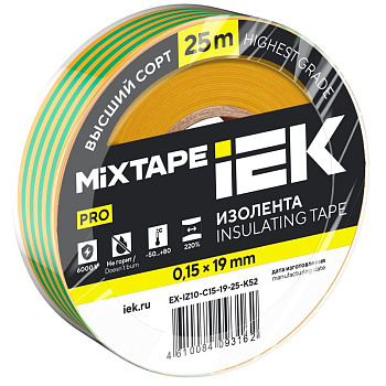 Изолента 0.15х19мм (рул.25м) желт./зел. IEK EX-IZ10-C15-19-25-K52