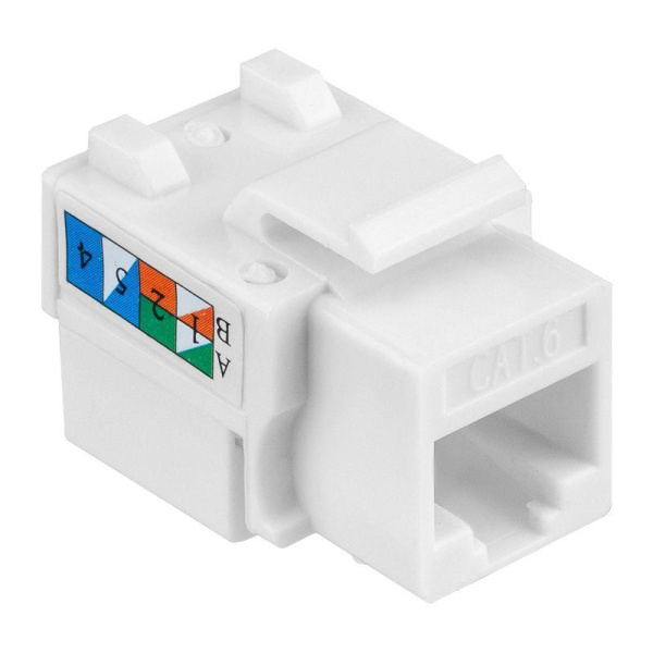 Модуль Keystone Jack RJ-45(8P8C) UTP неэкранир. кат.6 тип 90град. бел. PRO Rexant 02-0254