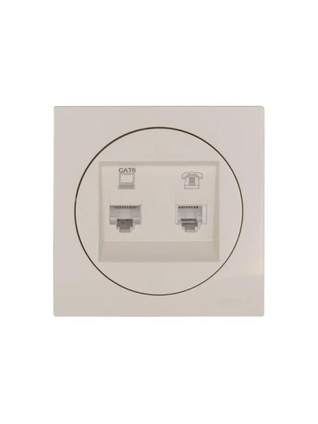 Розетка компьютерная + телефонная OSEN RJ45 кат.6 + RJ11 с модулем механизм сл. кость LEZARD 743-9088-144
