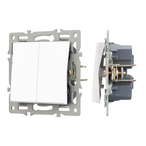 Механизм выключателя двухклавишный проходной SWT-MKP2-PL-WH (250В 16А) Arlight 043727