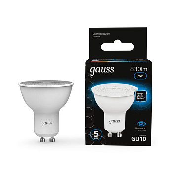 Лампа светодиодная Black 9Вт MR16 софит 6500К холод. бел. GU10 830лм GAUSS 101506309
