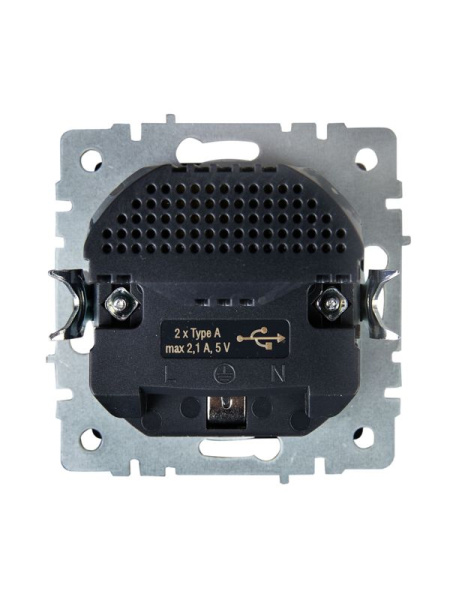 Розетка BRITE РЮш10-1-БрА 16А с USB A+A 2.1А с заземл. защ. шторки механизм алюм. IEK BR-R14-16-U21-D21-K47