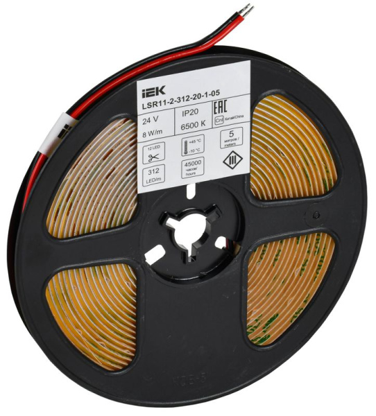 Лента светодиодная COB-312LED 8Вт/м IP20 8мм 24В 6500К (уп.5м) IEK LSR11-2-312-20-1-05