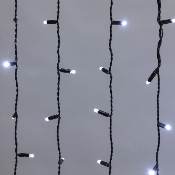 Гирлянда светодиодная "Светодиодный Дождь" 2х1.5м 300LED бел. 23Вт 230В IP65 постоян. свечение провод черн. (нужен шнур питания 303-500) Neon-Night 235-125