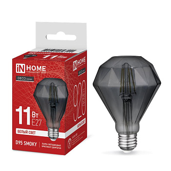 Лампа светодиодная филаментная LED-D95-deco smoky бриллиант дымчатая 11Вт 230В E27 4000К 920лм IN HOME 4690612056111