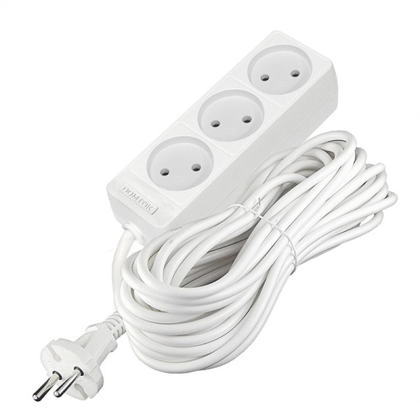 Удлинитель 3х10м без заземл. 10А IP20 2.2кВт ПВС 2х1 бел. DOMTOK 2350