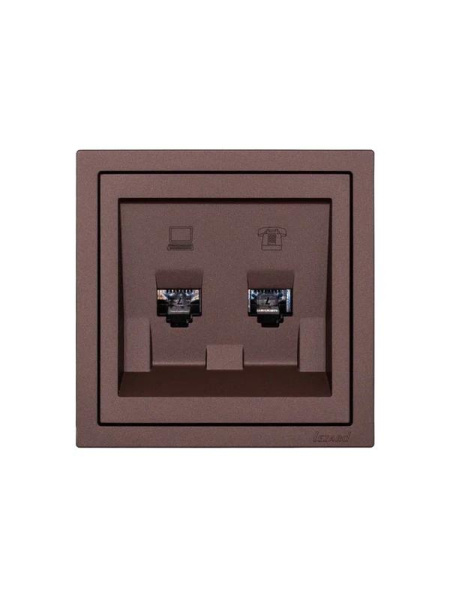 Розетка компьютерная + телефонная СП ZIMA IP20 механизм шоколад LEZARD 704-7388-143