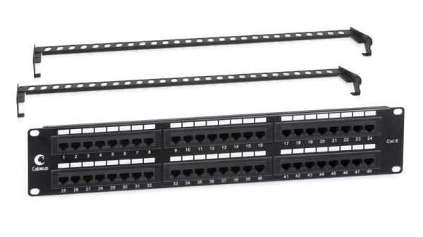 Патч-панель 19дюйм 2U 48 портов RJ45 кат.6 Dual IDC с задн. кабельн. организатором Cabeus 7447c