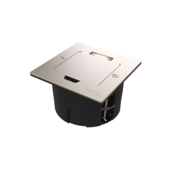 Лючок MultiDesk MDK21 с розеткой 2P+E 16А 250В IP44 с монтажной коробкой для стены фальшпола стола никель SE MDK21102NA