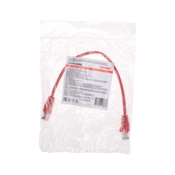 Патч-корд U/UTP CAT 5e RJ45-RJ45 26AWG LSZH красн. 0.3м Rexant 02-0103-03